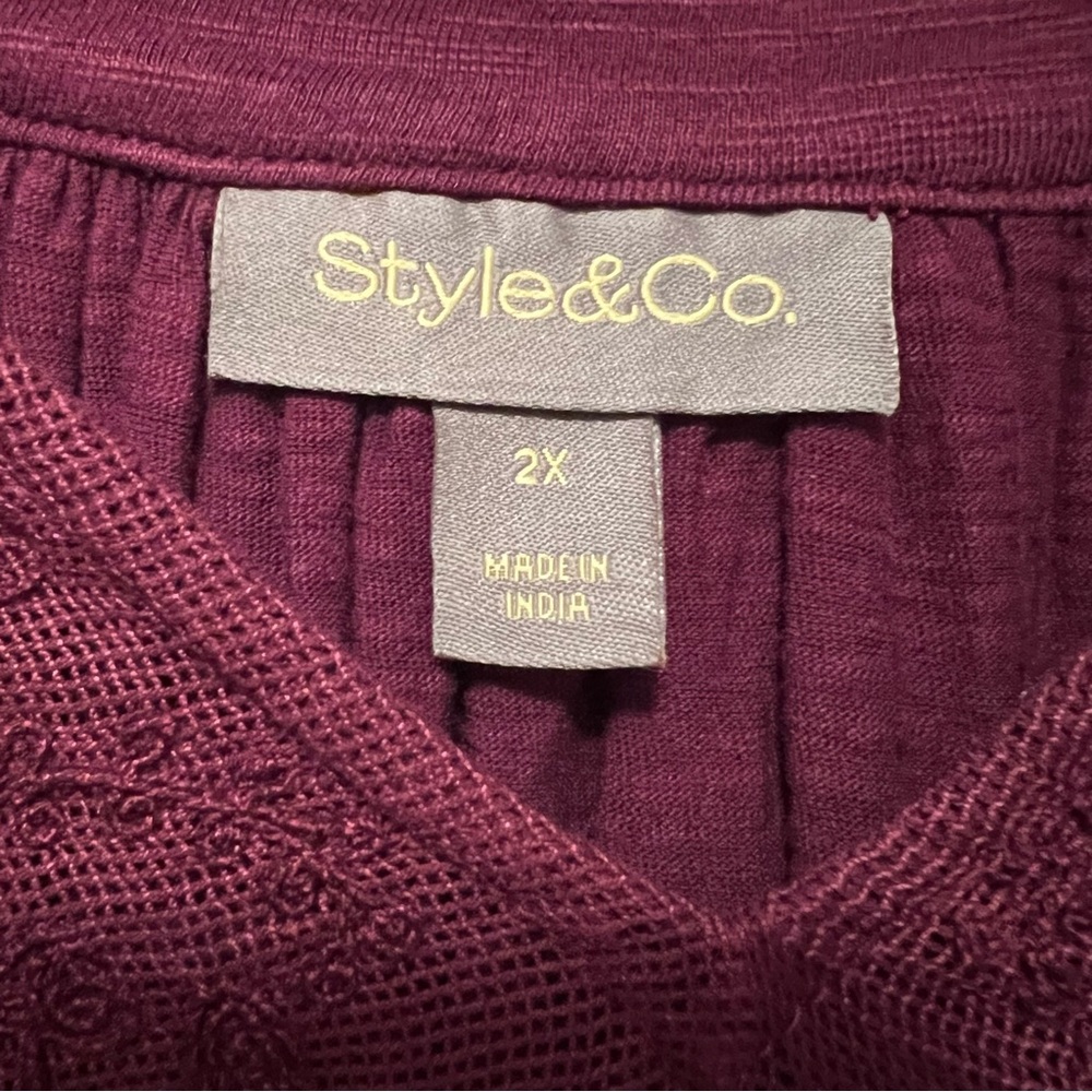 Style & Co (Macy’s), raglan sleeved blouse, mesh trim with floral embroidery! - Picture 3 of 11
